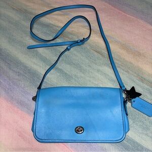 Coach Matte Blue Leather Turn Lock Crossbody Purse Handbag Bag
